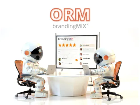 Dos astronautas trabajando arduamente para mejorar la reputación de la marca de una empresa en internet