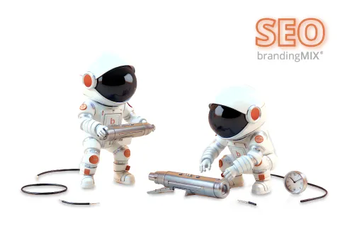 Dos astronautas ensamblando un dispositivo que representa la poderosa herramienta de ventas en la que podemos convertir el sitio web de su empresa